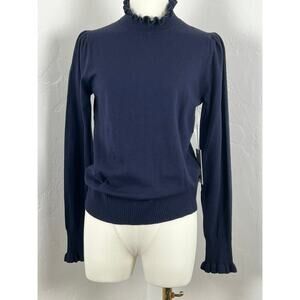 NWT CeCe Long-Sleeve knit Mock Sweater with Ruffled Cuffs and Neck (Womens: Med)